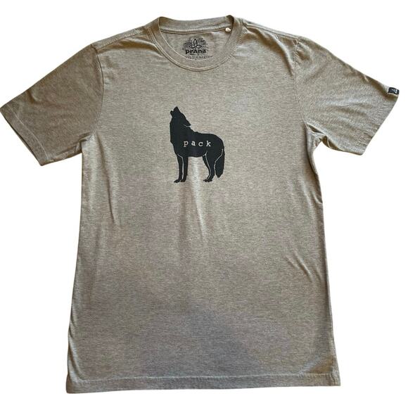 prAna Men’s Outdoors Wolf Pack Graphic Crew Neck Tee Small Heathered Oatmeal - Picture 1 of 9